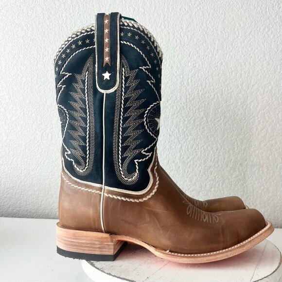 Lane RODEO HOUSTON Mens Cowboy Boots Size 12.5B Brown Leather Western Blunt Toe - Picture 2 of 14